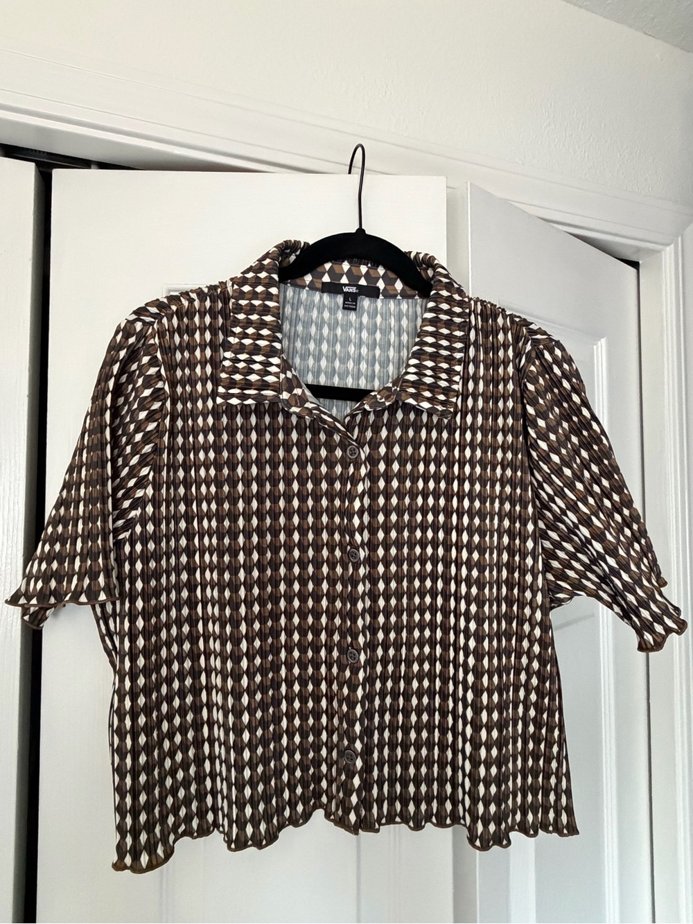 Vans Brown and Cream Geometric Short-Sleeve Button-Up